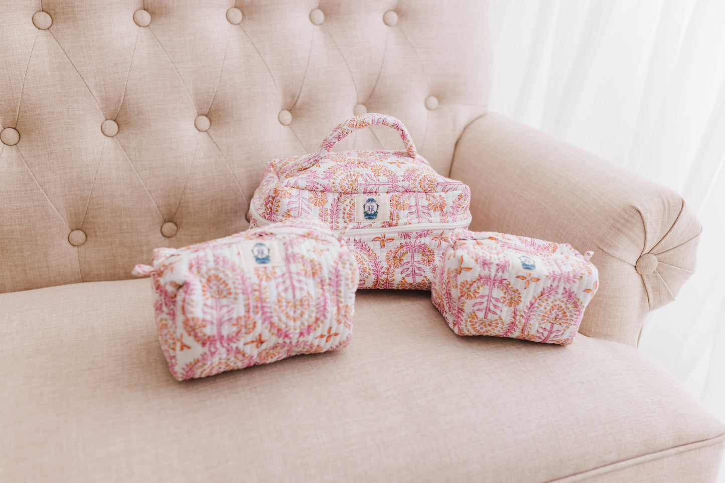 Dahlia Quilted Cosmetic Bags-set of 3