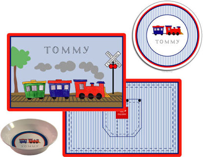 Trains Personalized Dish Set for Kids