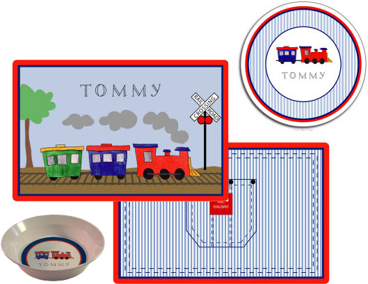 Trains Personalized Dish Set for Kids