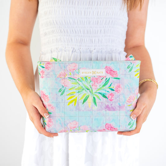 Quilted Large Cosmetic Bag - Peony