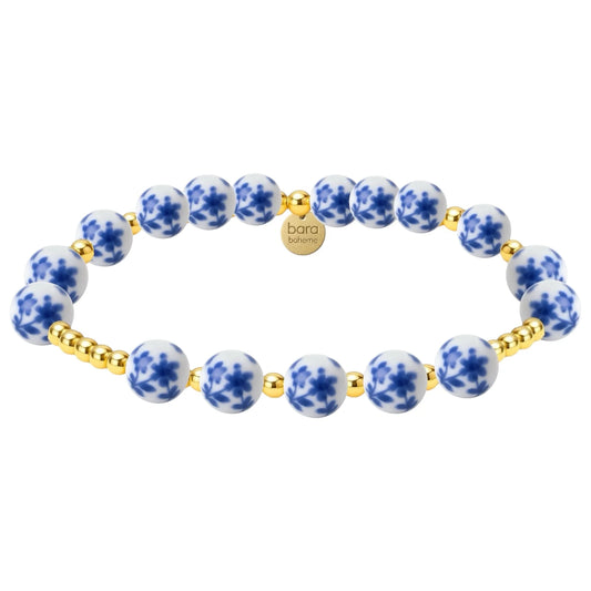 Lotus Blue: Gold Beaded Bracelet with Porcelain Beads