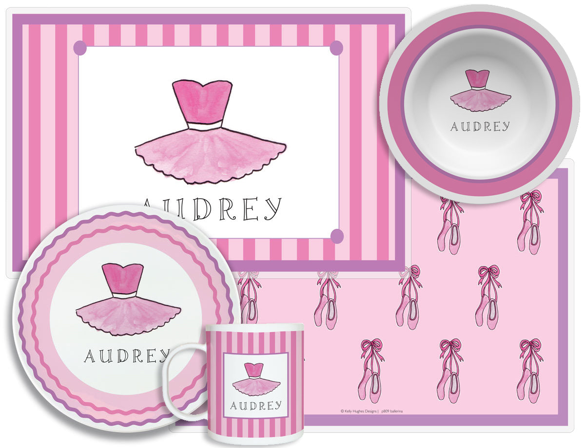 Ballerina Girl Personalized Dish Set for Kids